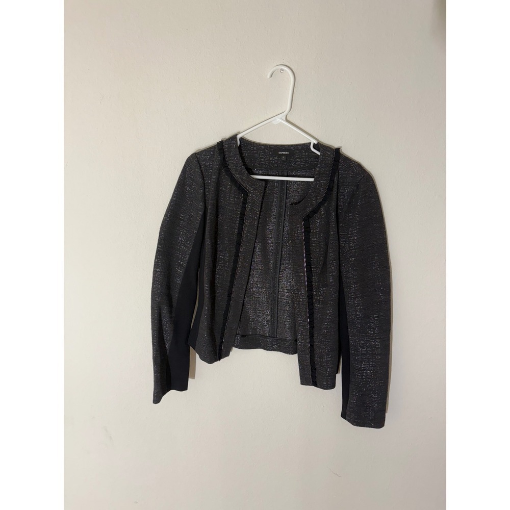 Express Womens Black Textured Collarless Cropped Blazer Jacket Size 12